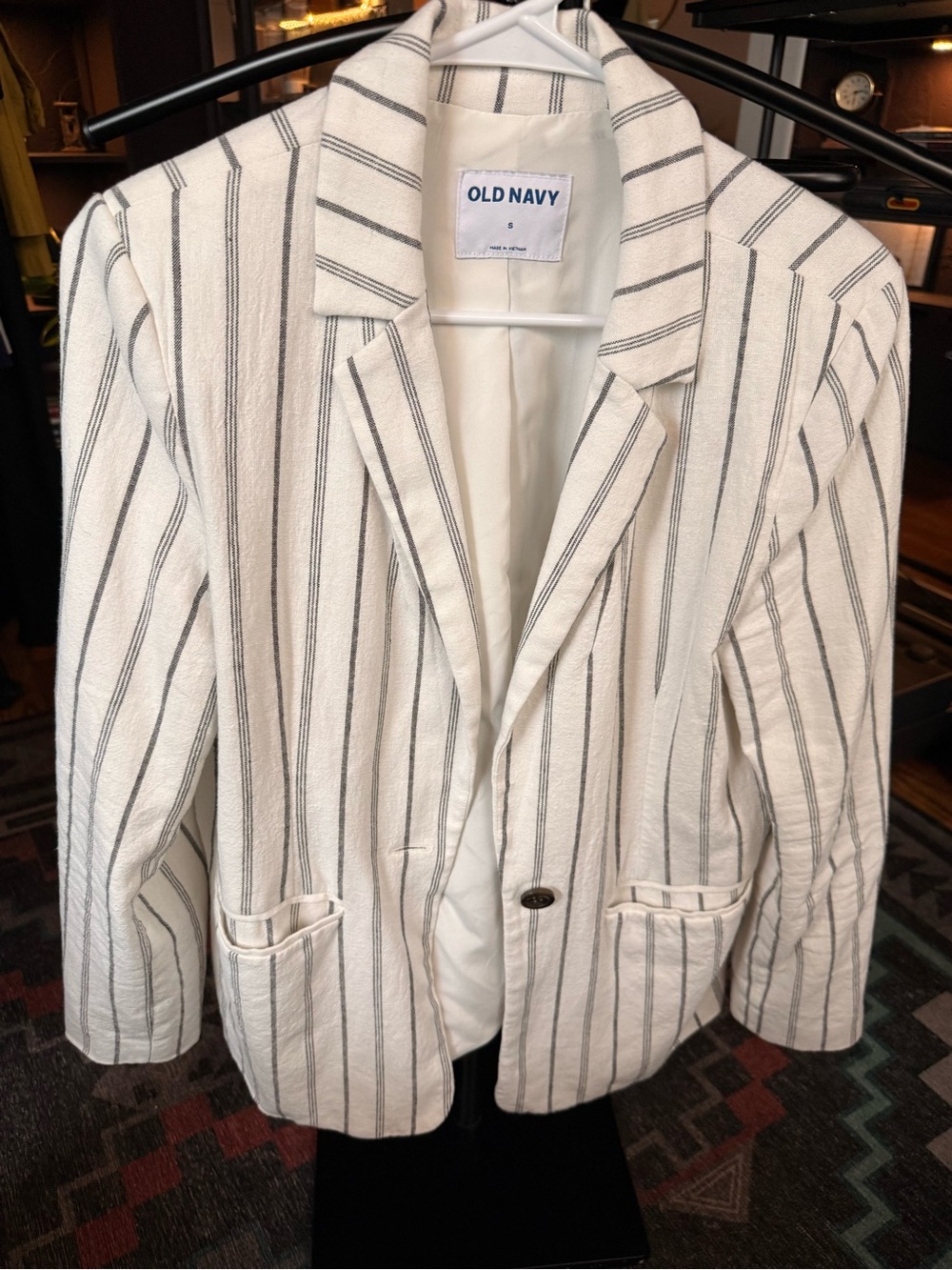 Old Navy Cream & Black Striped Women's Blazer Linen